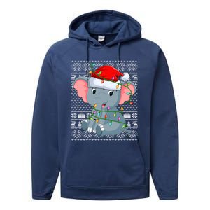 Ugly Sweater Style Xmas Lights Santa Elephant Christmas Great Gift Performance Fleece Hoodie