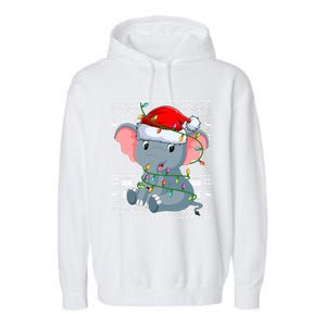 Ugly Sweater Style Xmas Lights Santa Elephant Christmas Great Gift Garment-Dyed Fleece Hoodie