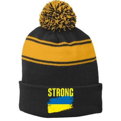 Ukraine Strong Stand With Ukraine Flag Stripe Pom Pom Beanie