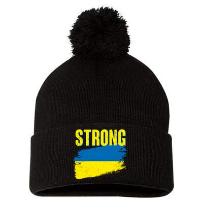 Ukraine Strong Stand With Ukraine Flag Pom Pom 12in Knit Beanie