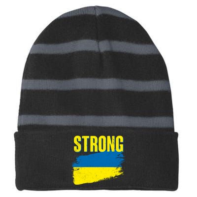 Ukraine Strong Stand With Ukraine Flag Striped Beanie with Solid Band