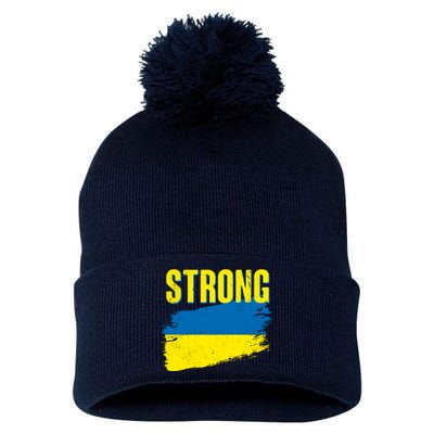 Ukraine Strong Stand With Ukraine Flag Pom Pom 12in Knit Beanie