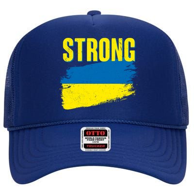 Ukraine Strong Stand With Ukraine Flag High Crown Mesh Back Trucker Hat