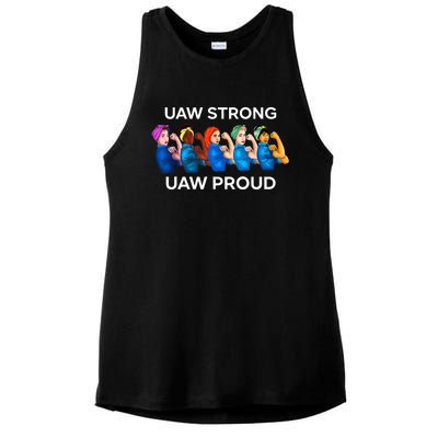 UAW Strong Solidarity UAW Proud Union UAW Laborer Worker Ladies PosiCharge Tri-Blend Wicking Tank