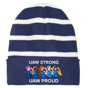 UAW Strong Solidarity UAW Proud Union UAW Laborer Worker Striped Beanie with Solid Band