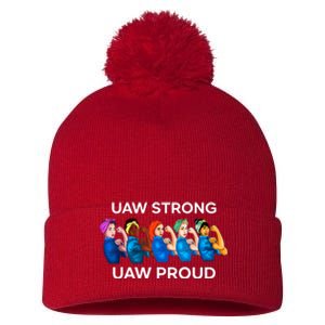 UAW Strong Solidarity UAW Proud Union UAW Laborer Worker Pom Pom 12in Knit Beanie