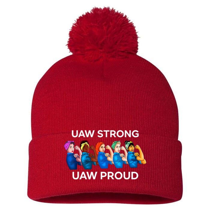 UAW Strong Solidarity UAW Proud Union UAW Laborer Worker Pom Pom 12in Knit Beanie