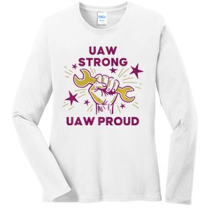 UAW Strong Solidarity UAW Proud Union UAW Laborer Worker Ladies Long Sleeve Shirt