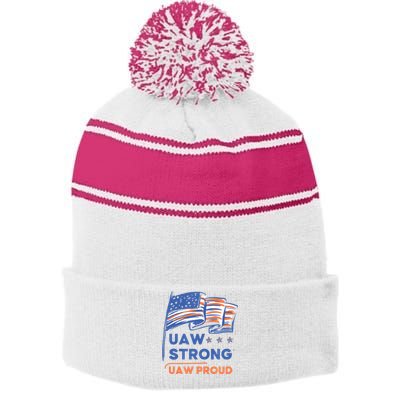 UAW Strong Solidarity UAW Proud Union UAW Strike Stripe Pom Pom Beanie