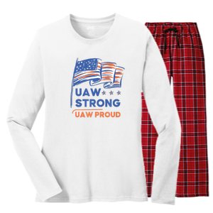 UAW Strong Solidarity UAW Proud Union UAW Strike Women's Long Sleeve Flannel Pajama Set 