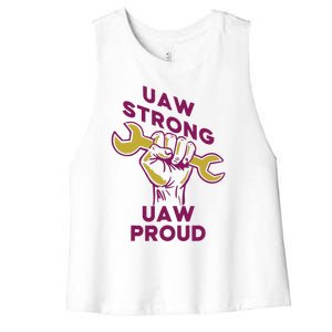 UAW Strong Solidarity UAW Proud Union UAW Strike Women's Racerback Cropped Tank