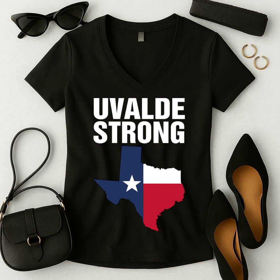 Uvalde Strong Shirt Pray For Texas Uvalde Strong Trendy Women's V-Neck T-Shirt