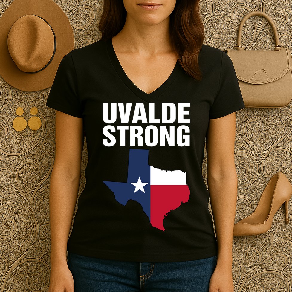 Uvalde Strong Shirt Pray For Texas Uvalde Strong Trendy Women's V-Neck T-Shirt