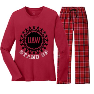 Uaw Strike Stand Up Uaw United Auto Workers Union Uaw Red Women's Long Sleeve Flannel Pajama Set 