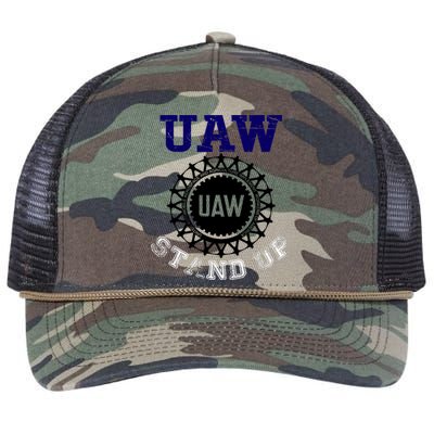 Uaw Strike Stand Up United Auto Workers Union Uaw Red Trending Retro Rope Trucker Hat Cap