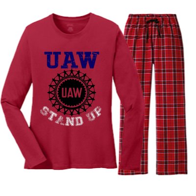 Uaw Strike Stand Up United Auto Workers Union Uaw Red Trending Women's Long Sleeve Flannel Pajama Set 