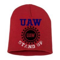 Uaw Strike Stand Up United Auto Workers Union Uaw Red Trending Short Acrylic Beanie