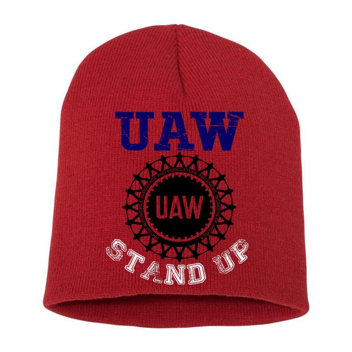 Uaw Strike Stand Up United Auto Workers Union Uaw Red Trending Short Acrylic Beanie