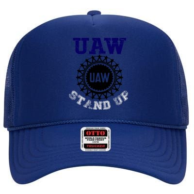 Uaw Strike Stand Up United Auto Workers Union Uaw Red Trending High Crown Mesh Back Trucker Hat