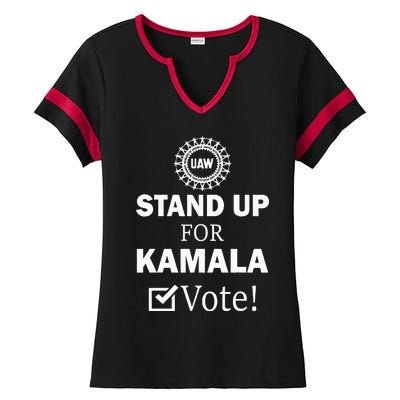 Uaw Strike Stand Up For Kamala Vote Uaw Red Ladies Halftime Notch Neck Tee