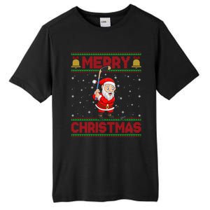 Ugly Sweater Style Santa Claus Playing Ice Hockey Christmas Gift Tall Fusion ChromaSoft Performance T-Shirt