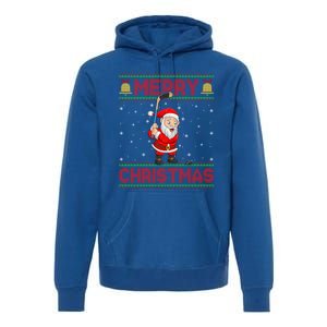 Ugly Sweater Style Santa Claus Playing Ice Hockey Christmas Gift Premium Hoodie