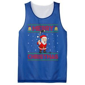 Ugly Sweater Style Santa Claus Playing Ice Hockey Christmas Gift Mesh Reversible Basketball Jersey Tank