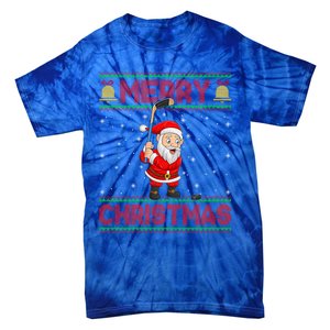 Ugly Sweater Style Santa Claus Playing Ice Hockey Christmas Gift Tie-Dye T-Shirt