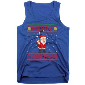 Ugly Sweater Style Santa Claus Playing Ice Hockey Christmas Gift Tank Top