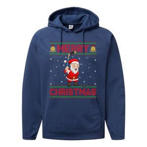 Ugly Sweater Style Santa Claus Playing Ice Hockey Christmas Gift Performance Fleece Hoodie