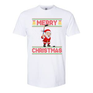 Ugly Sweater Style Santa Claus Playing Ice Hockey Christmas Gift Softstyle CVC T-Shirt