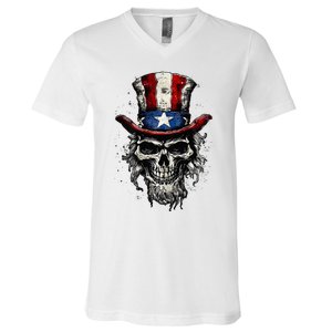 uncle sam skull V-Neck T-Shirt