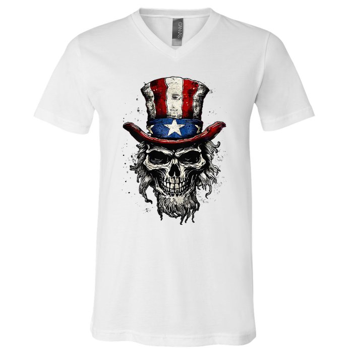 uncle sam skull V-Neck T-Shirt