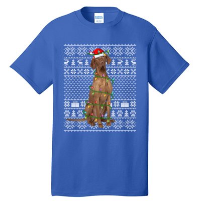 Ugly Sweater Style Xmas Lights Santa Vizsla Dog Christmas Gift Tall T-Shirt