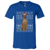 Ugly Sweater Style Xmas Lights Santa Vizsla Dog Christmas Gift V-Neck T-Shirt