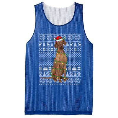 Ugly Sweater Style Xmas Lights Santa Vizsla Dog Christmas Gift Mesh Reversible Basketball Jersey Tank