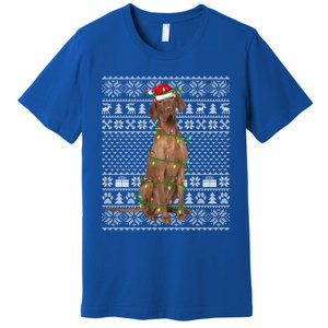 Ugly Sweater Style Xmas Lights Santa Vizsla Dog Christmas Gift Premium T-Shirt