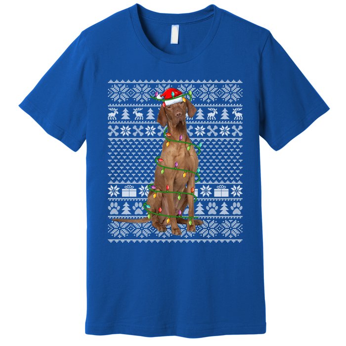 Ugly Sweater Style Xmas Lights Santa Vizsla Dog Christmas Gift Premium T-Shirt