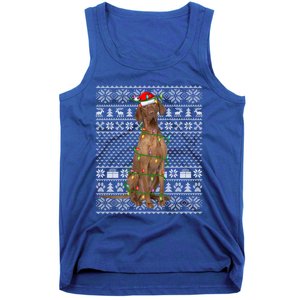 Ugly Sweater Style Xmas Lights Santa Vizsla Dog Christmas Gift Tank Top