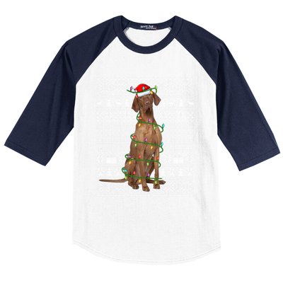 Ugly Sweater Style Xmas Lights Santa Vizsla Dog Christmas Gift Baseball Sleeve Shirt