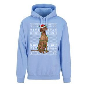 Ugly Sweater Style Xmas Lights Santa Vizsla Dog Christmas Gift Unisex Surf Hoodie