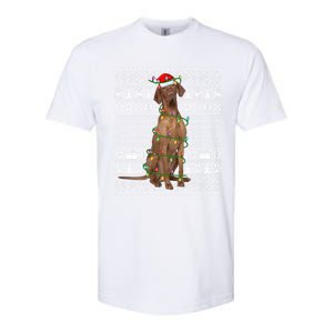 Ugly Sweater Style Xmas Lights Santa Vizsla Dog Christmas Gift Softstyle CVC T-Shirt