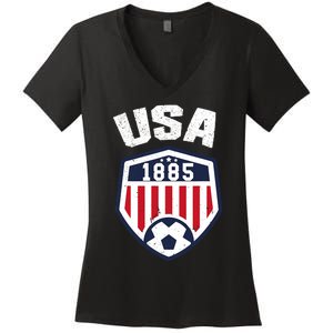 USA Soccer Shirt 1885 American Soccer USA Jersey Fan Women's V-Neck T-Shirt