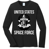 USSF United States Space Force Rocket Blast Ladies Long Sleeve Shirt