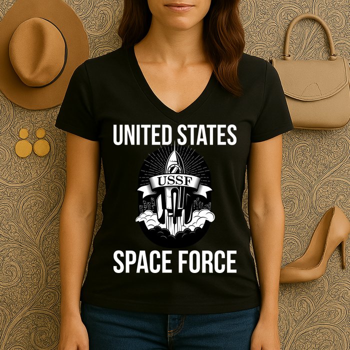 USSF United States Space Force Rocket Blast Women's V-Neck T-Shirt