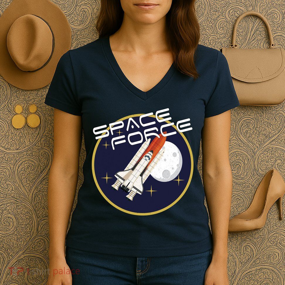 USSF United States Space Force Rocketship Emblem Women's V-Neck T-Shirt