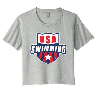 Usa Swimming Team Sports Athlete Us Swim Aquatic Design Gift Women's Crop Top Tee