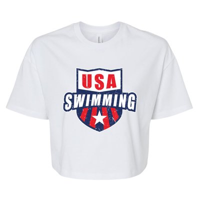 Usa Swimming Team Sports Athlete Us Swim Aquatic Design Gift Bella+Canvas Jersey Crop Tee