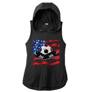 US Soccer Fan Team USA Ball Flag Ladies PosiCharge Tri-Blend Wicking Draft Hoodie Tank