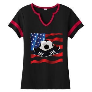 US Soccer Fan Team USA Ball Flag Ladies Halftime Notch Neck Tee